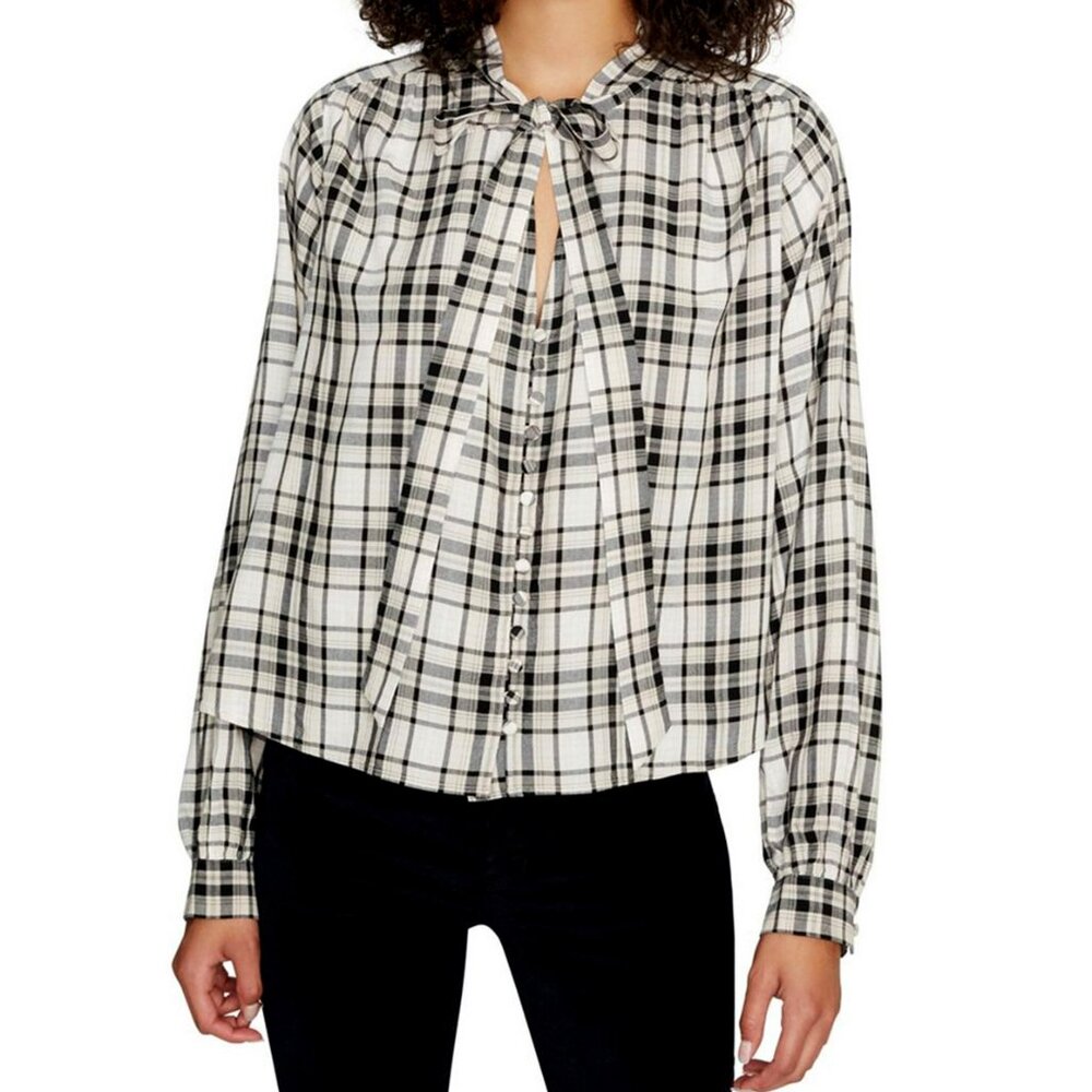 NWT Sanctuary Women Kiera Button-Down Tie Neck Blouse Tan M